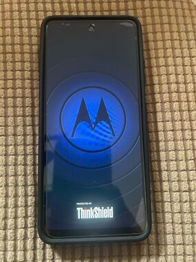 Motorola Black Phone with Blue Logo Display